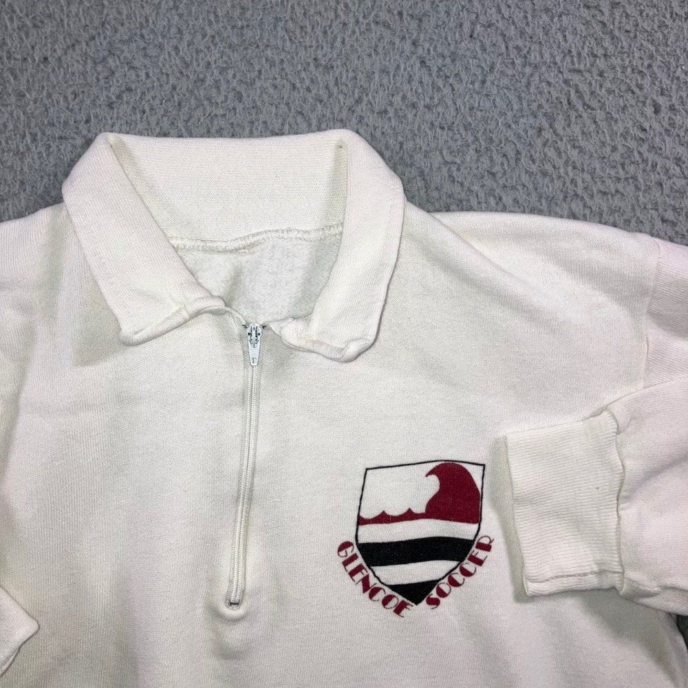 VTG 90s Glencoe Soccer Quarter Zip Sweatshirt M Cream Collared Pullover Crest